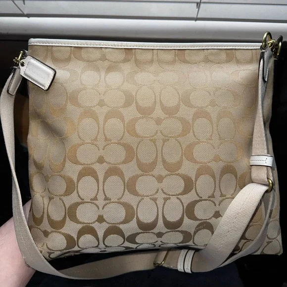 COACH Signature Stripe Crossbody Purse White Cream Beige No.D1432-F28502 - Picture 2 of 7